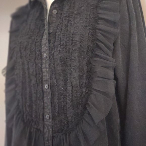 NWT Anthropologie Pilcro Tulle Buttondown Ruffle Lace Tuxedo Yolk BLACK Size XS - Picture 6 of 15
